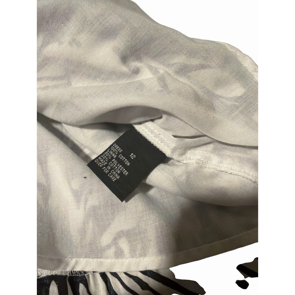 Black & White Tropical Leaf 100% Cotton Lined  Maxi Dress 12 Boho Resort Beach - Picture 5 of 9